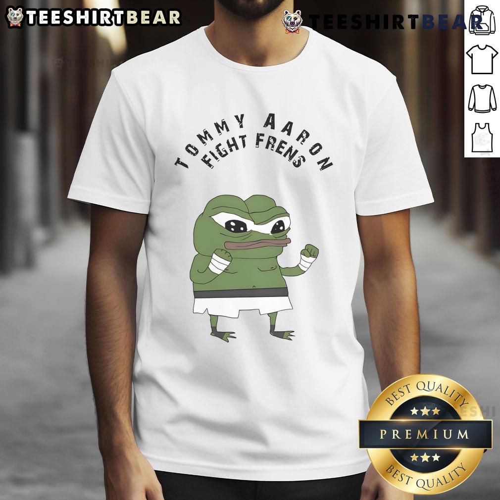 Nice Tommy Aaron Fight Frens Pepe The Frog T-Shirt featuring a vibrant Pepe design for fans of meme culture.