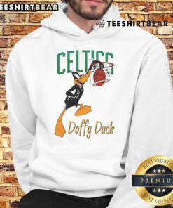 Official Boston Celtics Daffy Duck Dunk Hoodie featuring vibrant graphics and team colors, perfect for fans and collectors.