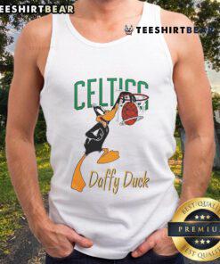 Official Boston Celtics Daffy Duck Dunk Tank Top featuring vibrant graphics and team colors for fans and collectors.