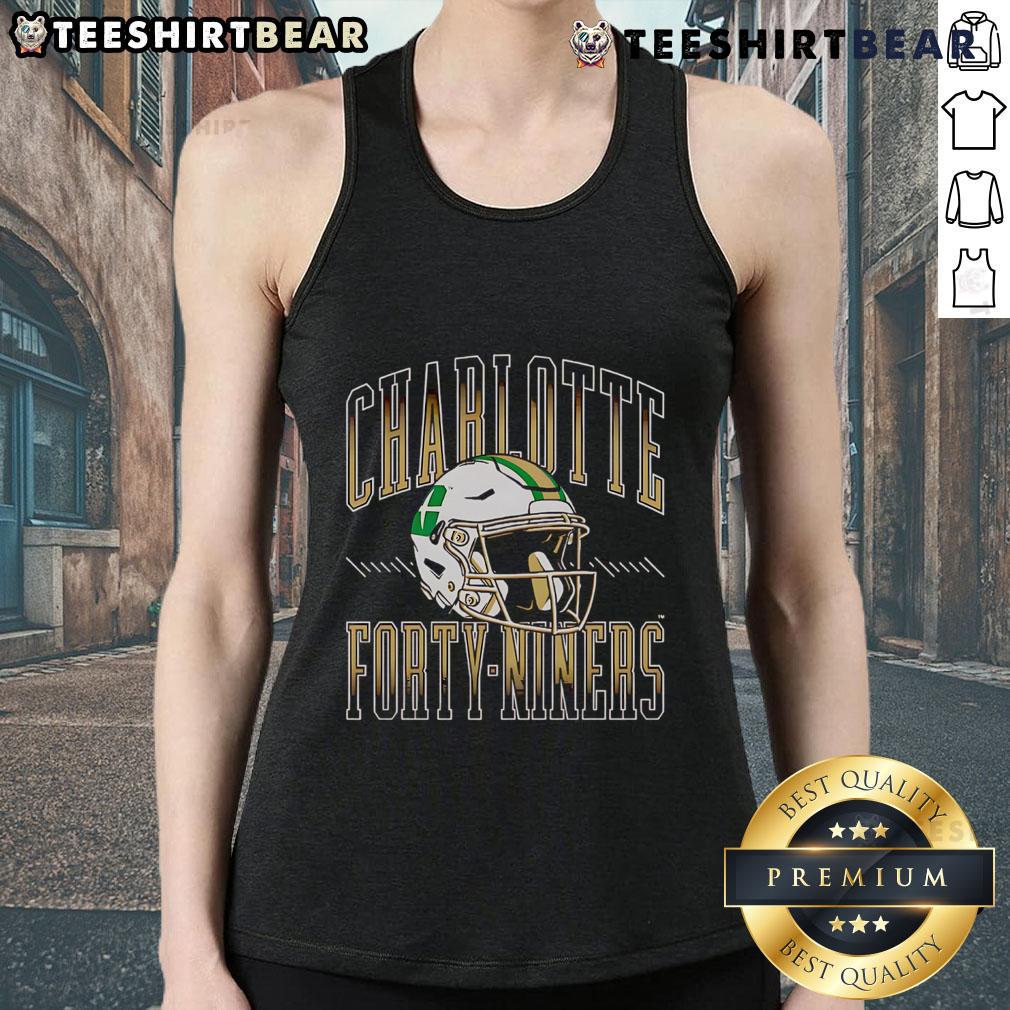 Alt Text: Official Charlotte 49ers football helmet tank top featuring team colors and logo, perfect for game day wear.