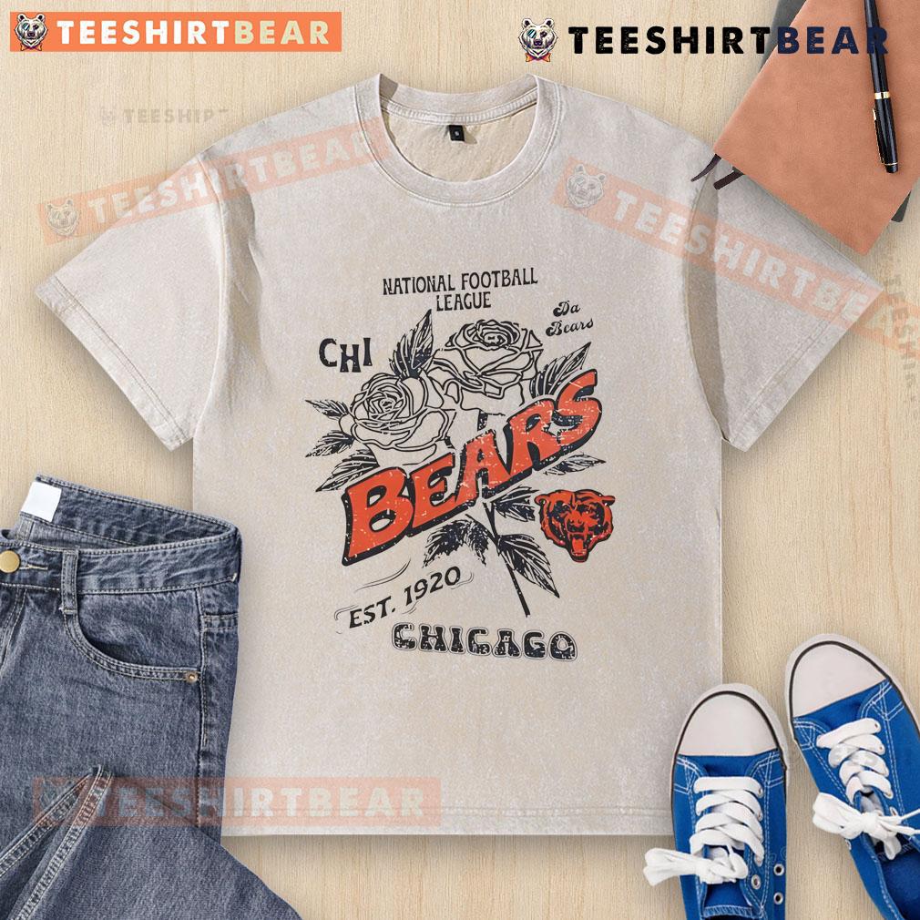 Official Chicago Bears Rose T-shirt, National Football League est. 1920, showcasing team pride and vintage style.