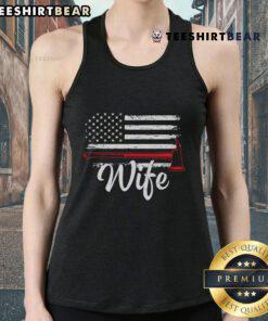 Official Firefighter Wife tank top featuring an American flag and fire axe design, perfect for proud firefighter spouses.