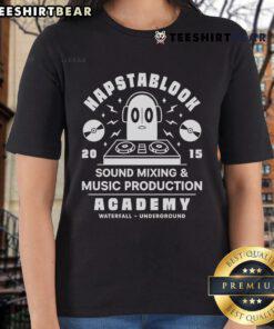 Official Napstablook 2015 Sound Mixing Music Production Academy Ladies Tee featuring vibrant design and stylish fit.