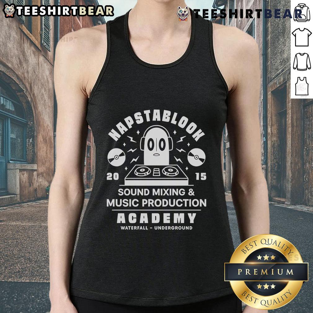 Official Napstablook 2015 Sound Mixing Music Production Academy tank top featuring a unique design for music enthusiasts.