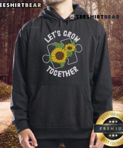 Pretty Let's Grow Together sunflower puzzle piece hoodie for autism awareness, featuring vibrant colors and a unique design.