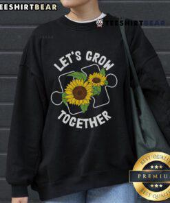 Alt Text: Pretty Let's Grow Together Sunflower Puzzle Piece Autism Awareness Sweatshirt featuring a vibrant sunflower design.