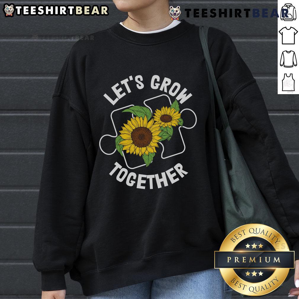 Alt Text: Pretty Let's Grow Together Sunflower Puzzle Piece Autism Awareness Sweatshirt featuring a vibrant sunflower design.