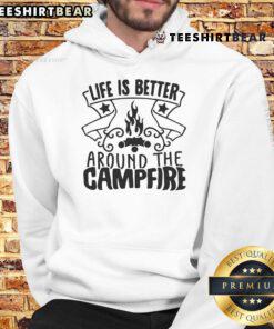 Cozy Pretty Life Is Better Around The Campfire Hoodie displayed outdoors, perfect for camping and bonfire gatherings.