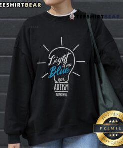 Pretty Light It Up Blue Autism Awareness Lightbulb Sweatshirt featuring a vibrant blue design for promoting autism awareness.