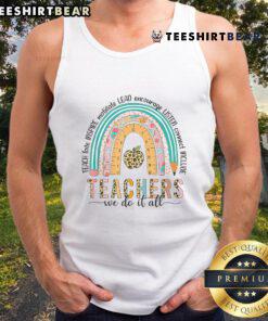 Colorful rainbow tank top for teachers, perfect for the last day of school, celebrating teacher life in style.