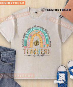 Cute washed t-shirt featuring a pretty rainbow design, perfect for celebrating the last day of school for teachers.
