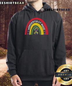 Alt Text: Colorful 'Pretty Wonderfully Made' puzzle ribbon rainbow hoodie featuring vibrant hues and a cozy design.