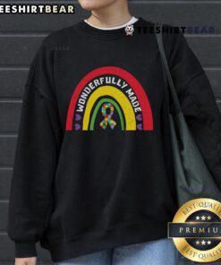 Colorful rainbow sweatshirt featuring a pretty ribbon puzzle design, perfect for casual wear and unique fashion style.