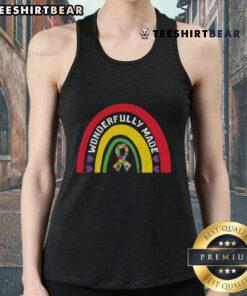Colorful rainbow tank top featuring a puzzle ribbon design, perfect for expressing individuality and style.