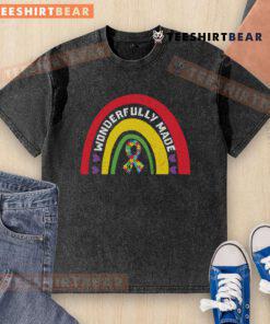Pretty wonderfully made puzzle ribbon rainbow washed t-shirt featuring vibrant colors and a unique design.