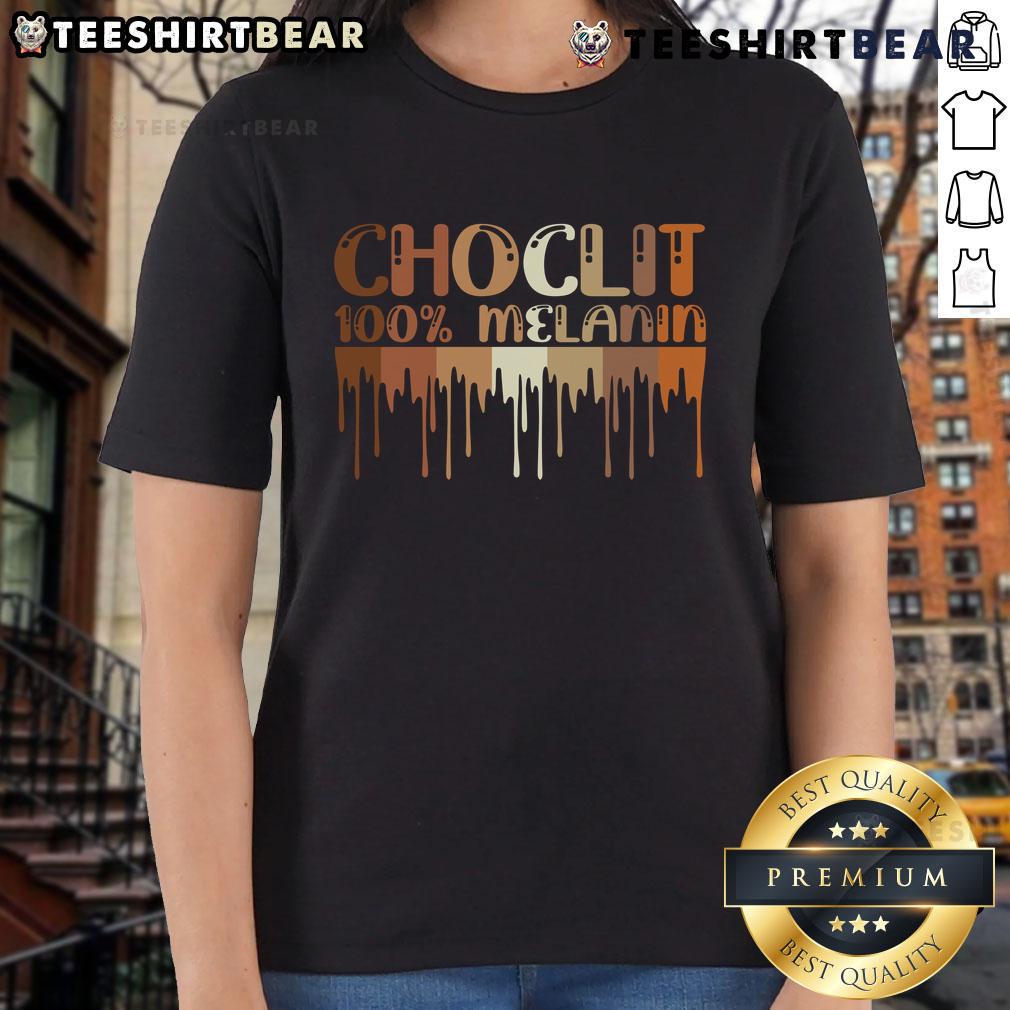 Alt Text: Stylish Top Choclit 100 Melanin Ladies Tee featuring a vibrant design, perfect for celebrating melanin beauty.