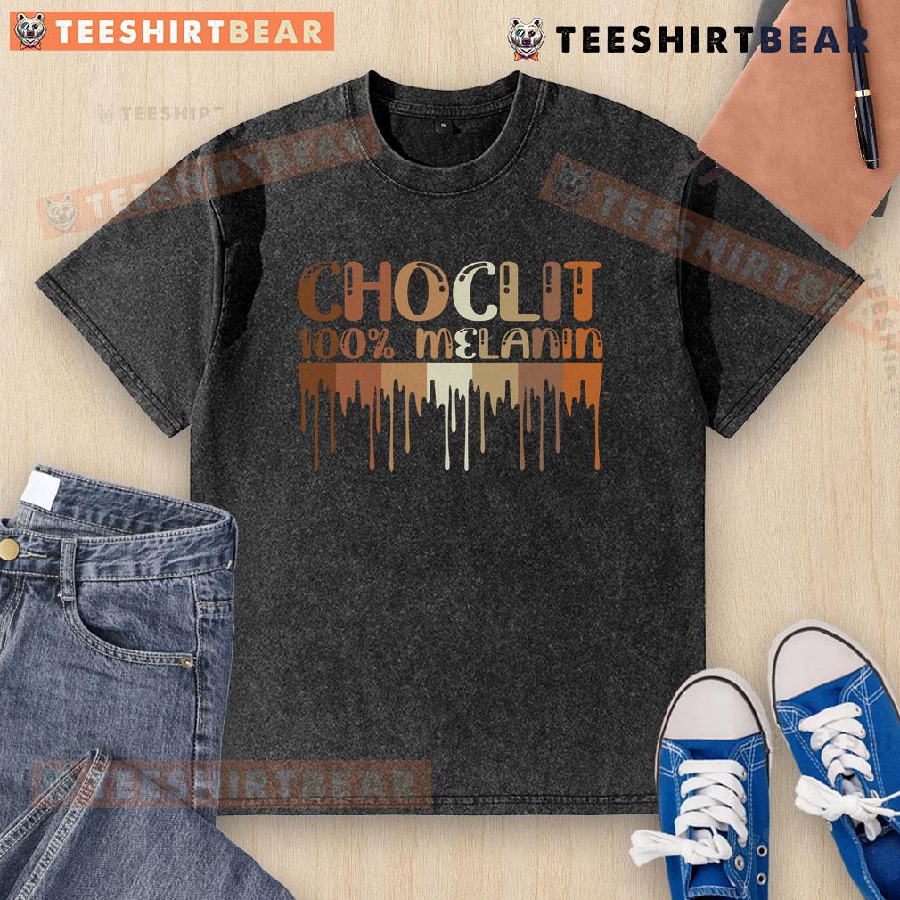Top Choclit 100 Melanin Washed T-Shirt showcasing a stylish design, perfect for casual wear and celebrating melanin.