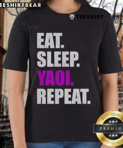 Top Eat Sleep Yaoi Repeat 2025 Ladies Tee featuring a stylish graphic design perfect for anime lovers and casual wear.