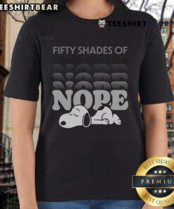 Top Fifty Shades of Nope Snoopy Ladies Tee featuring a colorful Snoopy graphic on a stylish women's t-shirt.