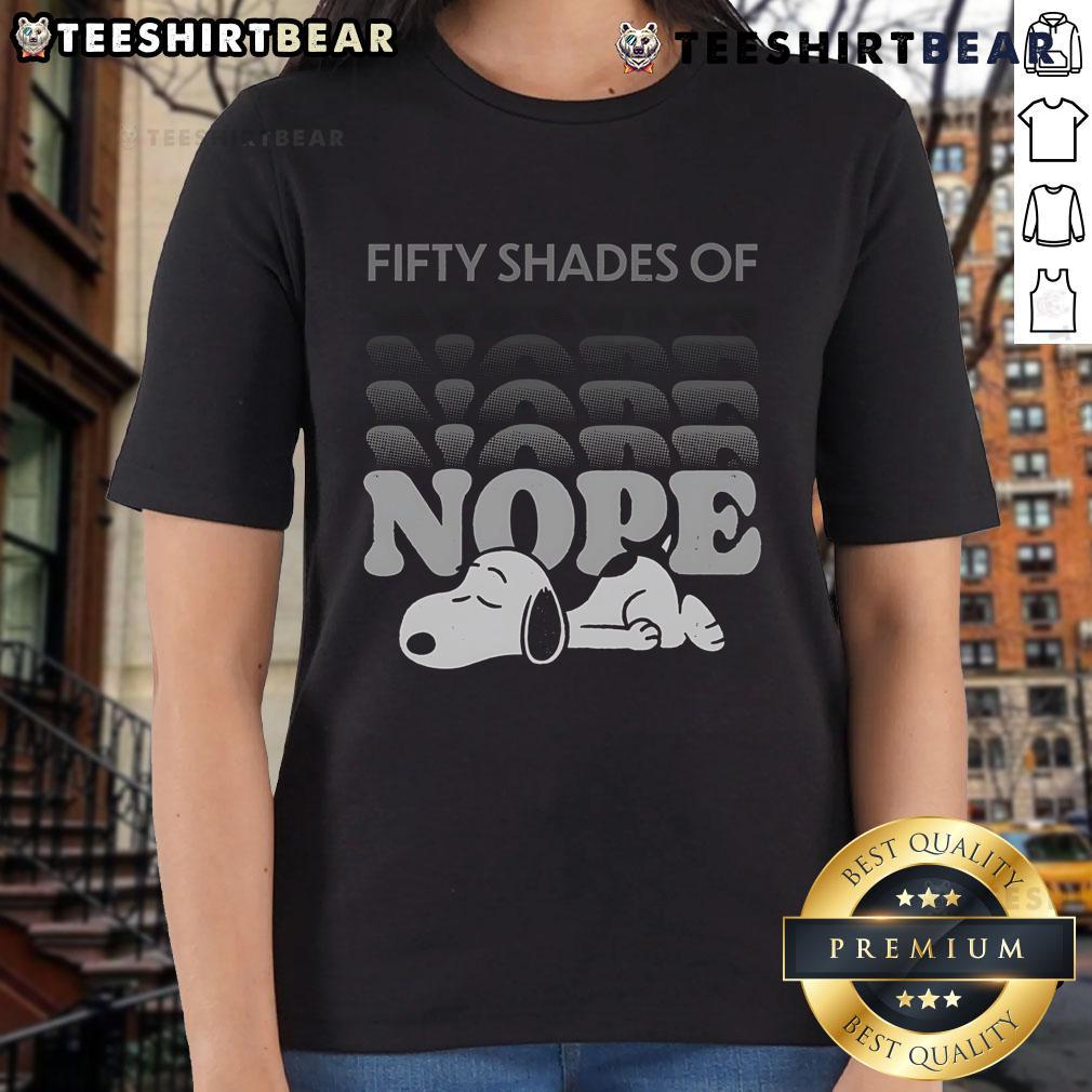 Top Fifty Shades of Nope Snoopy Ladies Tee featuring a colorful Snoopy graphic on a stylish women's t-shirt.