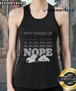 Top Fifty Shades of Nope Snoopy tank top featuring a playful Snoopy design in vibrant colors on a trendy apparel piece.
