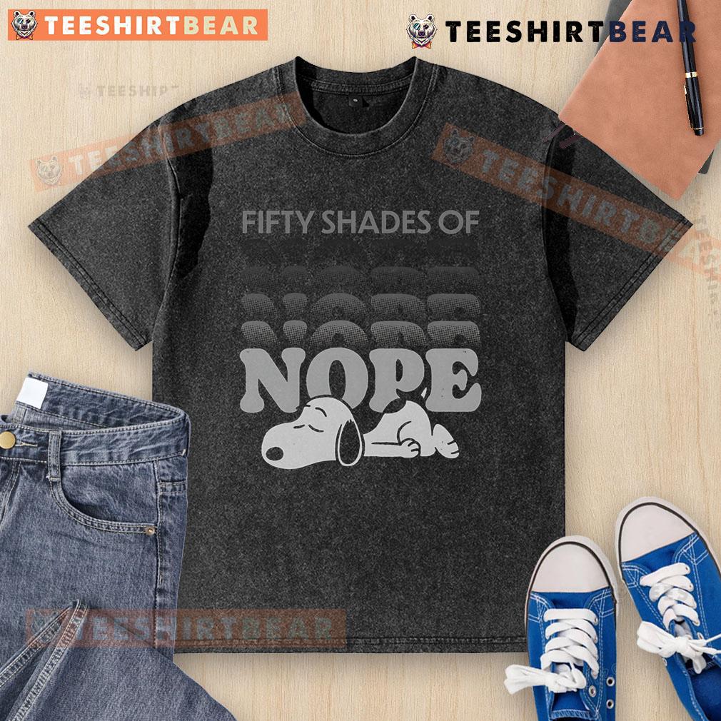 Alt Text: Top Fifty Shades of Nope Snoopy washed t-shirt in soft cotton featuring a playful Snoopy graphic design.