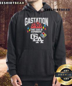 Stylish 'Top Gas Station LA That Gas Is Expensive' hoodie worn by a person, showcasing trendy urban fashion.