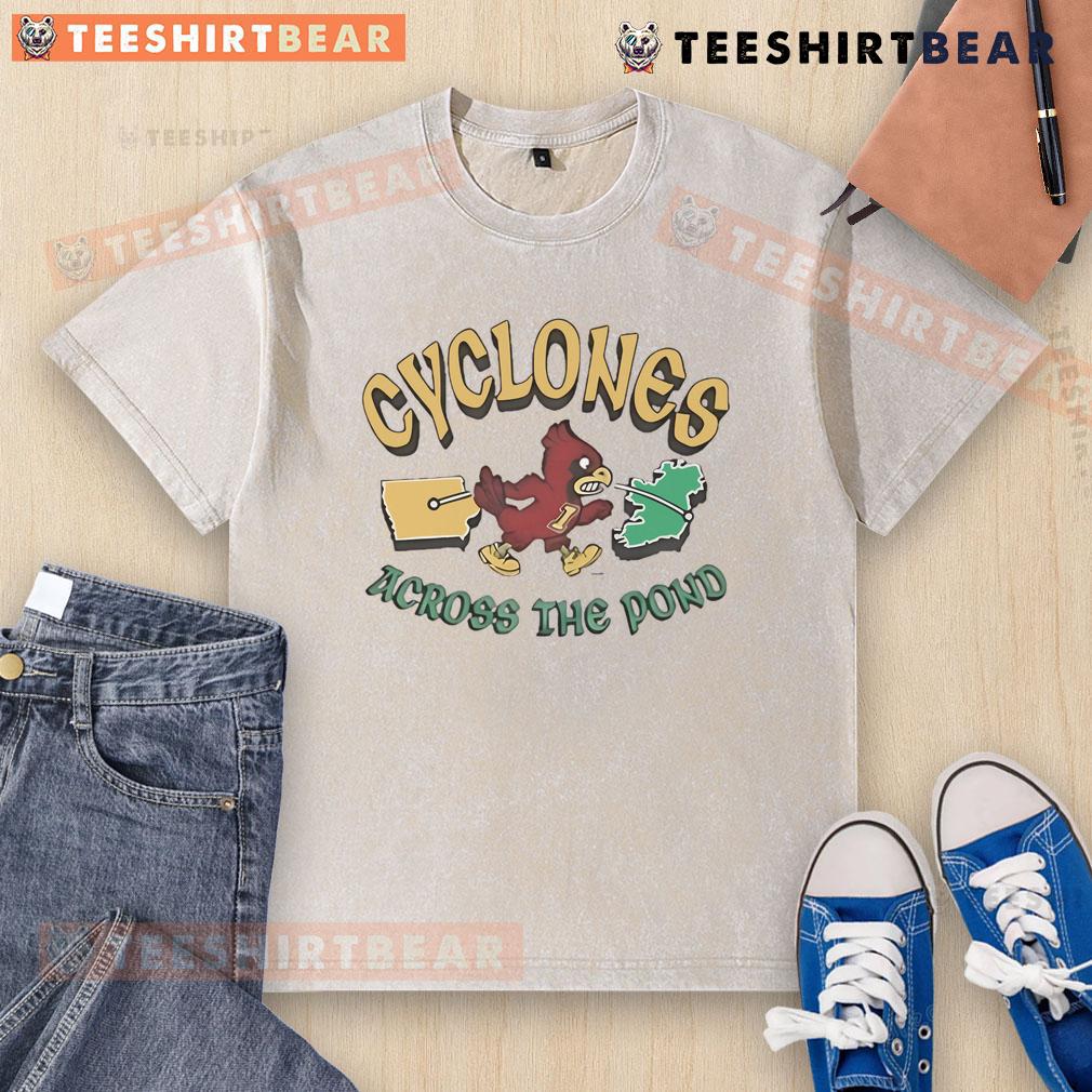 Alt Text: Iowa State Cyclones mascot on a washed t-shirt for the Top ISU Dublin Ireland Game 2025, showcasing team spirit.