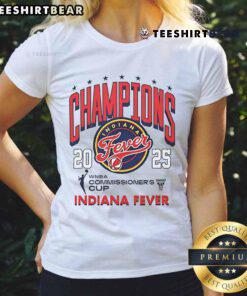 Alt Text: 2025 Indiana Fever WNBA Commissioners Cup Champions ladies tee showcasing team pride and vibrant design.