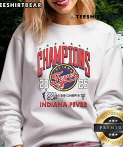 Alt Text: Top Indiana Fever Basketball WNBA Commissioners Cup Champions 2025 sweatshirt featuring team logo and vibrant colors.