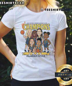 Alt Text: Top Indiana Fever caricature 2025 WNBA Commissioners Cup Champions ladies tee showcasing team spirit and celebration.
