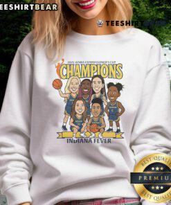 Alt Text: Top Indiana Fever caricature sweatshirt celebrating 2025 WNBA Commissioners Cup Champions with vibrant design.
