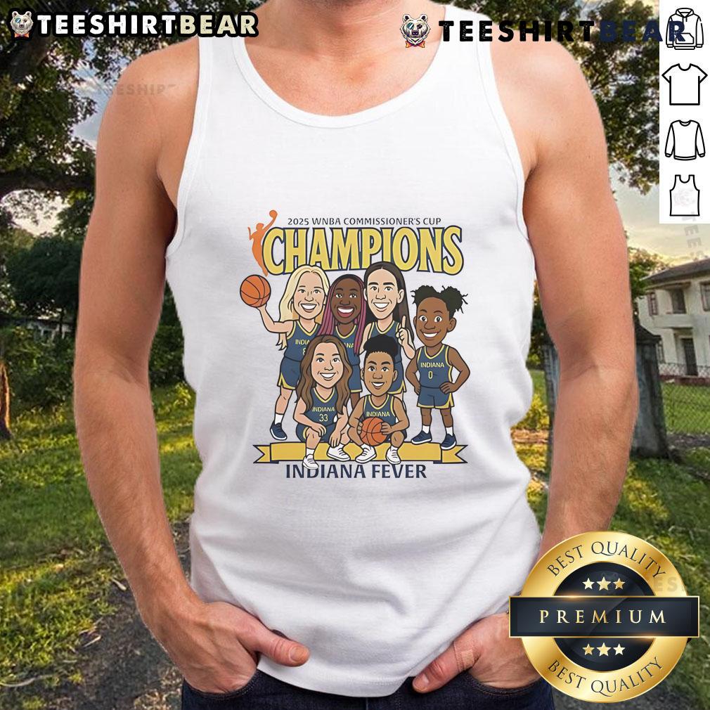 Alt Text: Top Indiana Fever caricature tank top celebrating the 2025 WNBA Commissioners Cup Champions.