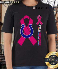 Top Indianapolis Colts X Cancer Awareness 'I'm A Survivor' Ladies Tee showcasing team spirit and support for cancer survivors.