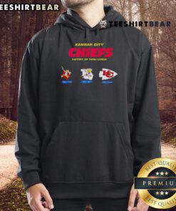Alt Text: Top Kansas City Chiefs History of Team Logos hoodie featuring iconic team logos and vibrant colors.