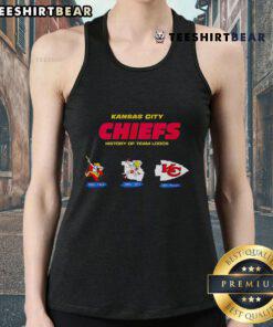 Tank top featuring the history of Kansas City Chiefs team logos, showcasing iconic designs in vibrant colors.