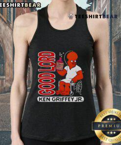 Cartoon of Ken Griffey Jr. on a trendy tank top, featuring vibrant colors and a playful design for fans.