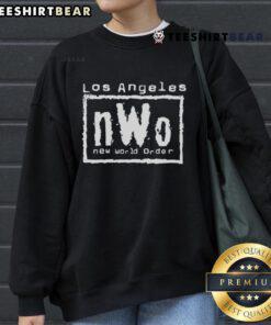 Alt Text: Stylish Top Los Angeles nWo New World Order sweatshirt featuring bold graphics and a comfortable fit, perfect for fans.