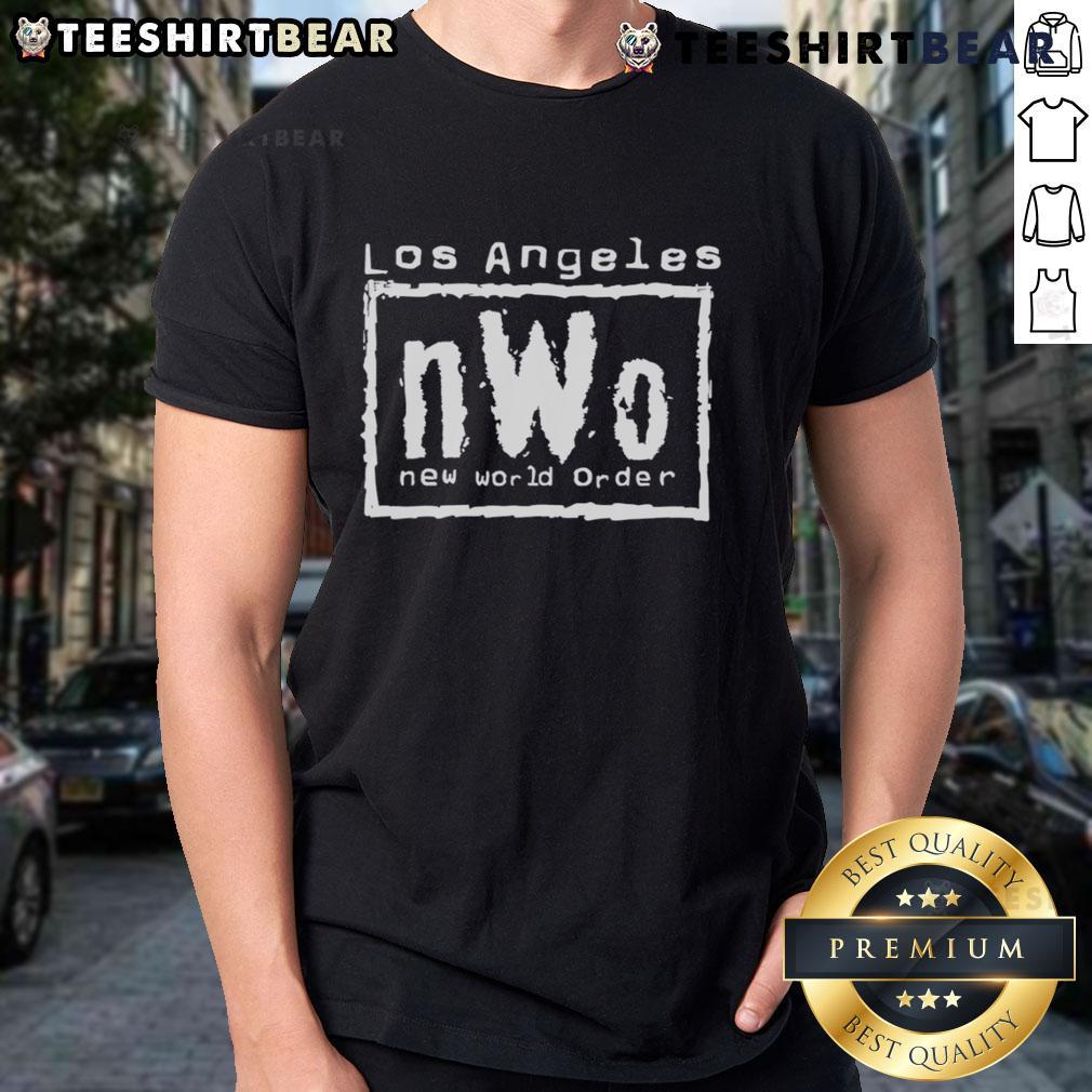 Top Los Angeles NWO New World Order T-Shirt featuring bold graphics and a trendy design for fans of conspiracy culture.