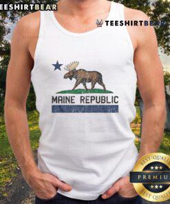 Top Maine Republic Moose Logo Tank Top featuring a bold moose graphic, perfect for outdoor enthusiasts.