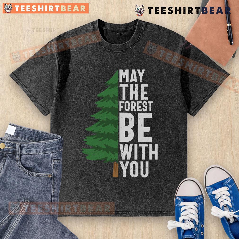 Top May The Forest Be With You washed t-shirt featuring a vibrant forest graphic and relaxed fit for casual wear.