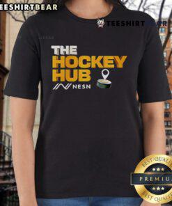 Alt Text: Top NESN The Hockey Hub logo on a stylish ladies tee, perfect for hockey fans and casual wear.