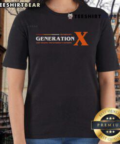Gen X ladies tee featuring 'Just Trauma and Saturday Cartoons' design, perfect for nostalgic fans of the Top No Therapy movement.