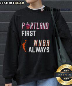 Alt Text: Top Portland first WNBA Always sweatshirt featuring vibrant colors and stylish design for basketball fans.