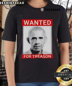 Top President Obama parody wanted for treason poster on a ladies tee, featuring bold graphics and satirical design.