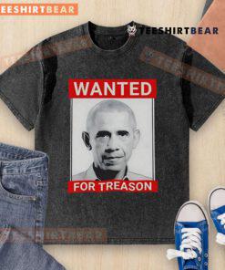 Parody poster of President Obama labeled 'Wanted for Treason' on a washed T-shirt, showcasing satirical political humor.