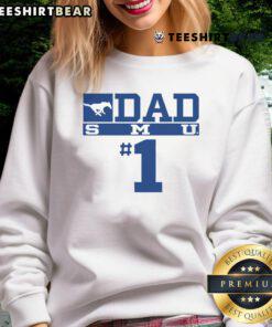 Alt Text: Top SMU Mustangs No. 1 Dad sweatshirt in navy blue, perfect gift for proud fathers and SMU fans.