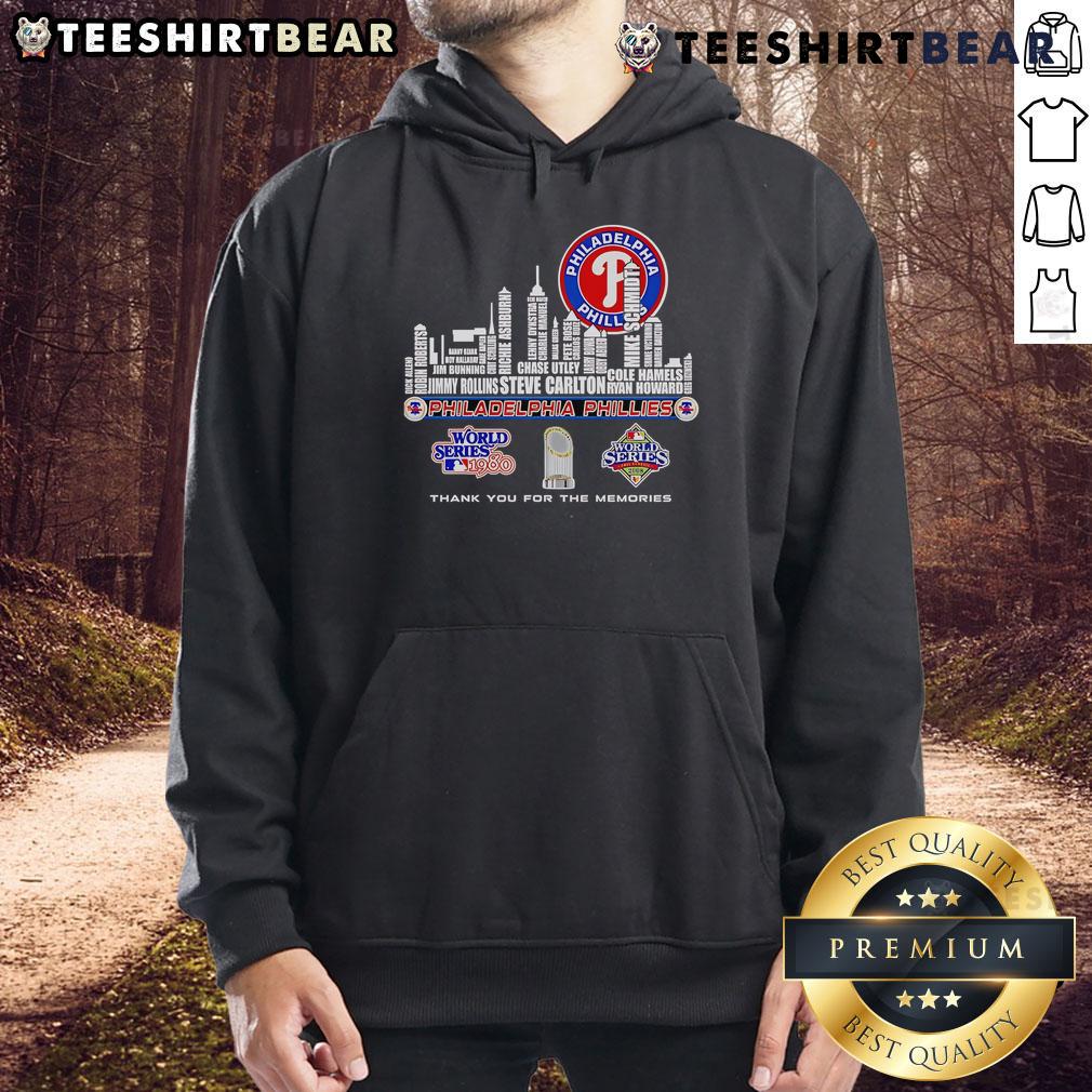 Philadelphia Phillies World Series hoodie featuring top skyline design, celebrating memorable moments in baseball.