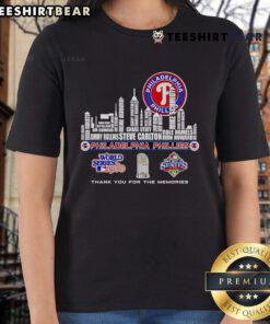 Philadelphia Phillies World Series Ladies Tee featuring a skyline design, celebrating unforgettable memories.