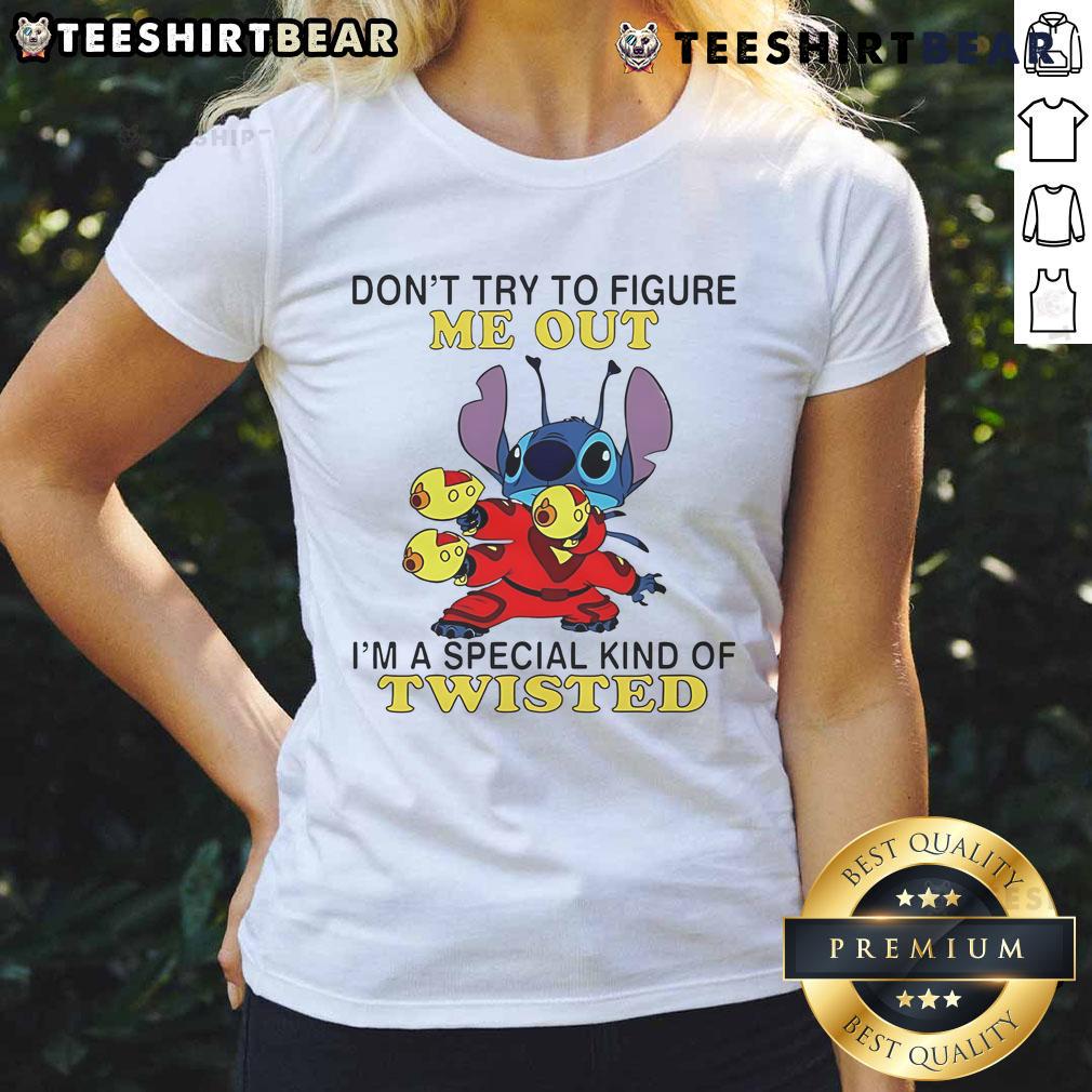 Top Stitch women's tee featuring 'Don't Try to Figure Me Out, I'm a Special Kind of Twisted' text design.